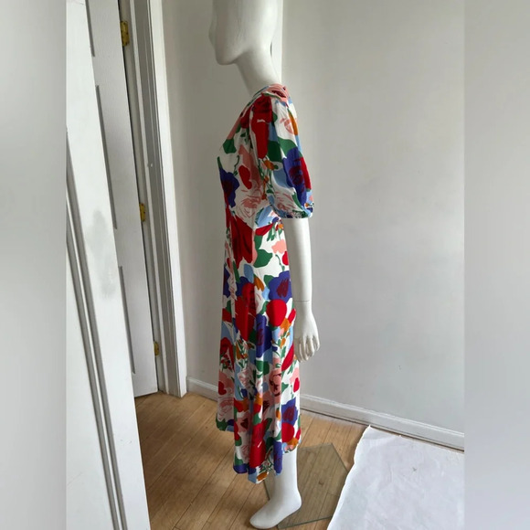Faithfull The Brand Vittoria Anita Floral Midi Dress Puff Sleeve Back Zip Sz 4 S - Picture 3 of 9